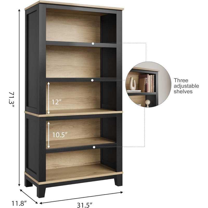 Bibliothèque de 71 po avec tablettes réglables et largeur de 31,5 po, bibliothèque haute à 5 niveaux avec pieds en bois, bibliothèque vintage rustique pour la bibliothèque du salon