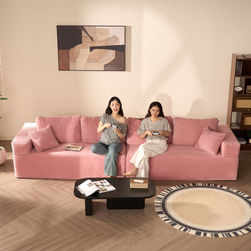 Corduroy Sofa, Pink, 4-seat