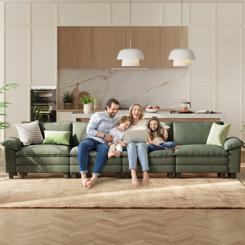 Colbey 157.5'' Upholstered Modular Cloud Sectional, Green, 34.64'' H x 157.48'' W x 34.64'' D