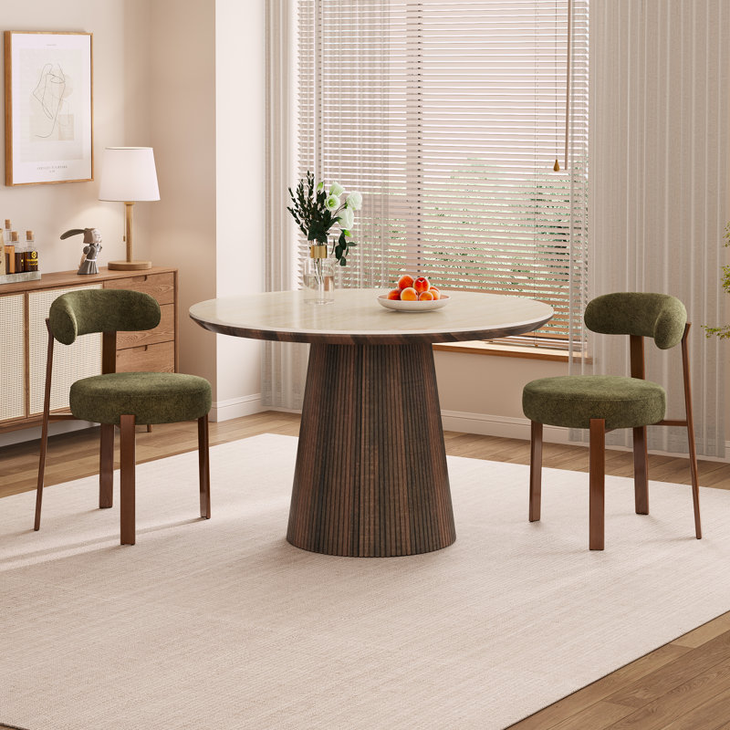 Ensemble de table et de chaises Adwin pour 2 personnes, comprenant une table ronde de 120 cm et 2 chaises rembourrées à motif d'ours en peluche.
