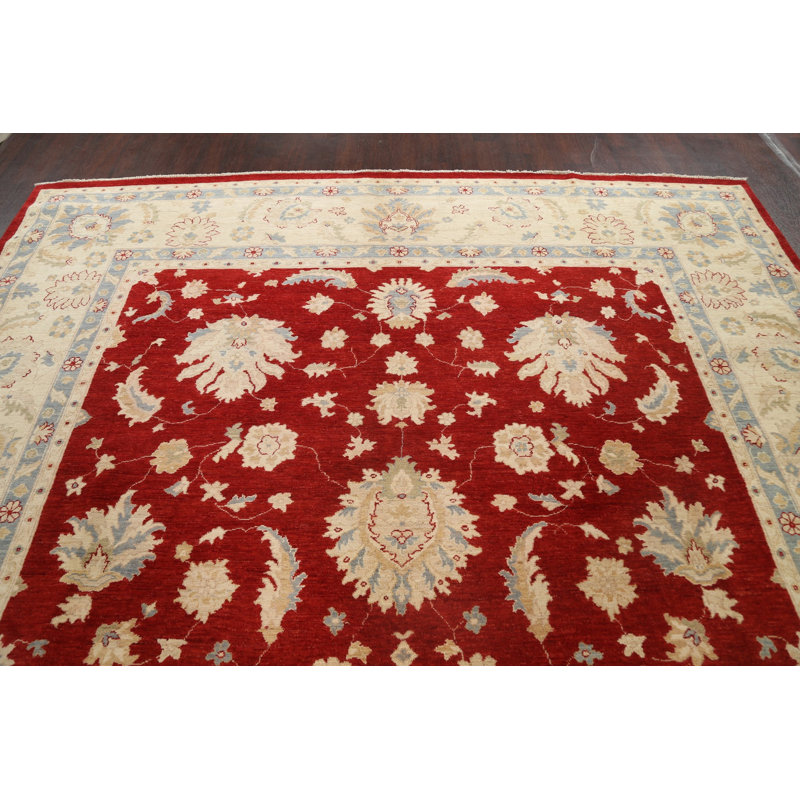 Tapis rouge noué à la main de conception unique 10 pi 1 po x 13 pi 8 po