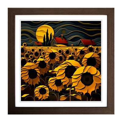 Sunflower Field Abstract Art - Framed Print