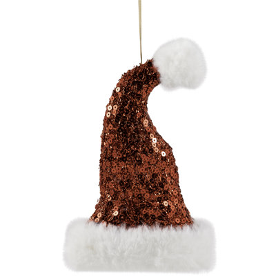 Sequined Santa Hat With Plush Trim Christmas Ornament - 8.5" - Red