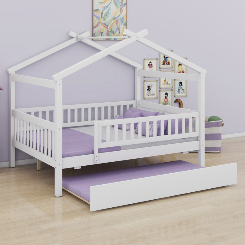 Lit en bois avec couchette, Blanc