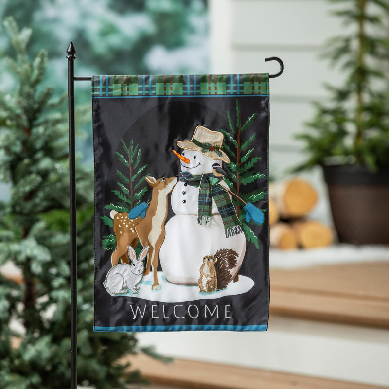 Drapeau de jardin Woodman Snowman and Friends