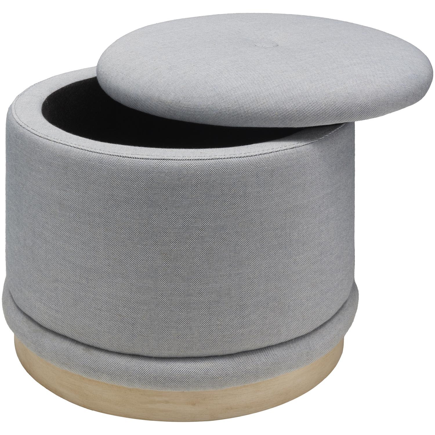 Nellya 20" Linen Upholstered Ottoman, Gray Polyester/Linen