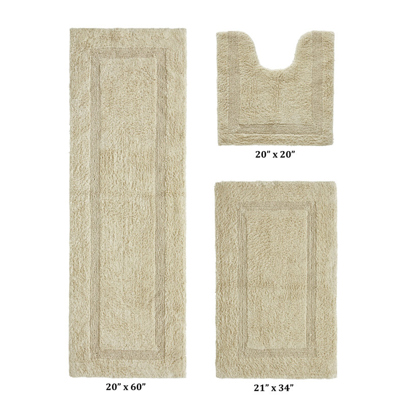 Annerose Premium 100% Cotton 3 Piece Bath Rug Sets, Machine Washable, Super Absorbent & Tufted Weave Reversible Bath Mat for Bathroom, Shower, and Tub, Oeko-Tex Certified Bathroom Rugs