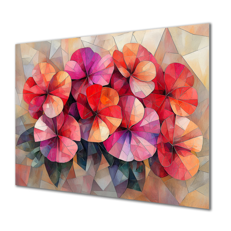 «Geanium Geranium Blossoms Cubist - Geraniums», art mural en métal traditionnel, H 30 po x l 40 po