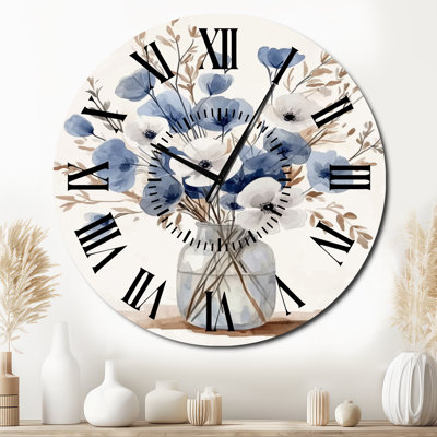 Minimalist Nordic Flowers in Vase - Floral Metal Wall Clock