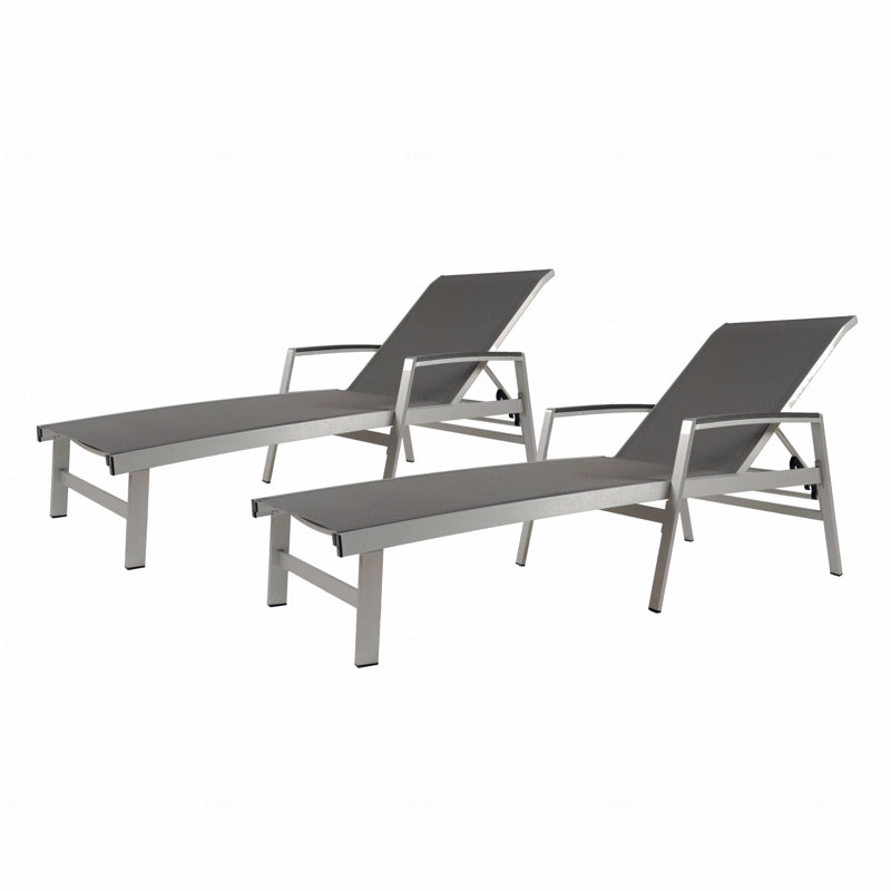 Ensemble de 2 chaises longues d'extérieur réglables avec structure en aluminium (sans oreiller), Gris