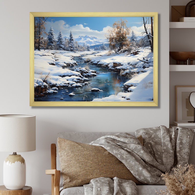 Winter Country Charm Landscape II - Paysages, art mural sur toile, White Picture Framed, 30" H x 40" W