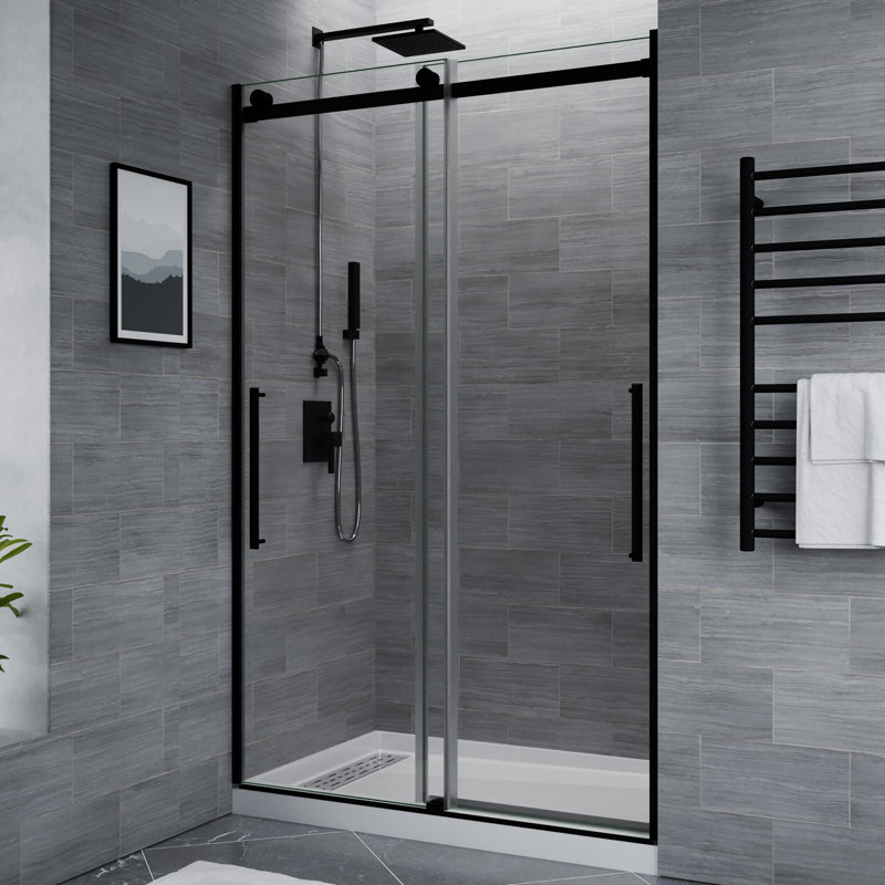 Stellar 48" W x 76" H Double Sliding Frameless Shower Door, Matte Black