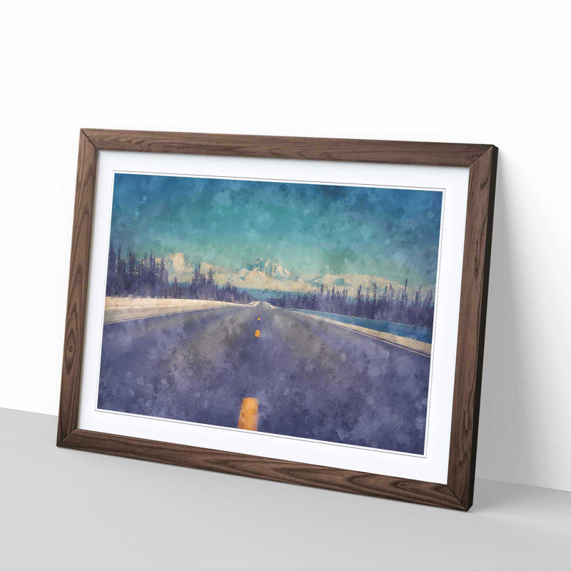 Alaskan Mountains Picture Frame Painting, 24cm H x 33cm W x 2cm D, Walnut