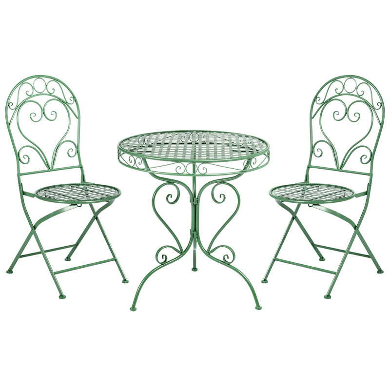 Bistro Set ALBINIA Metal Burgundy, Green