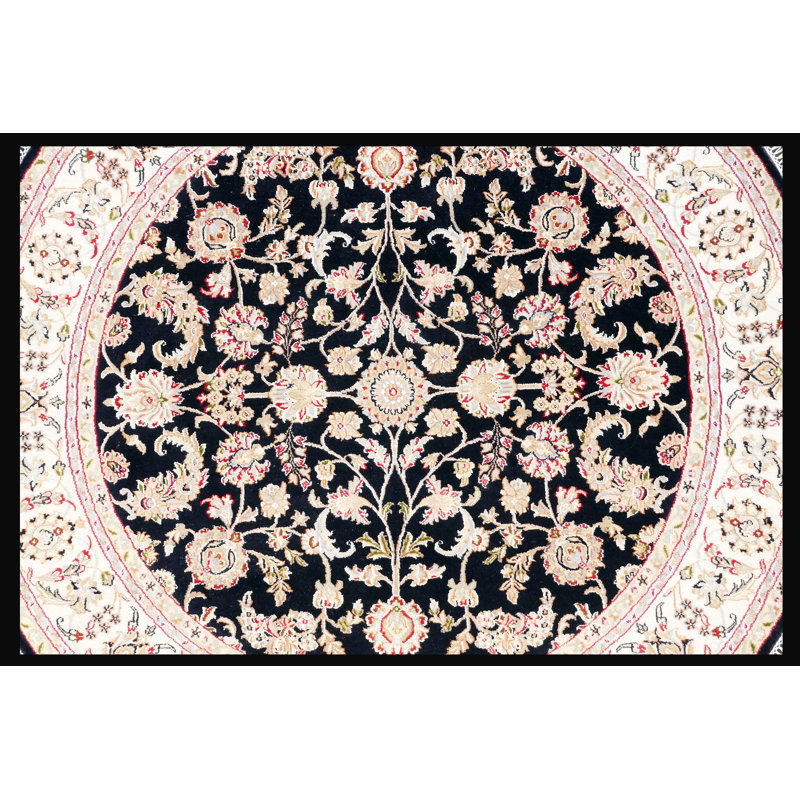 Hand-Knotted High-Quality Black, Red, and Cream Round Area Rug