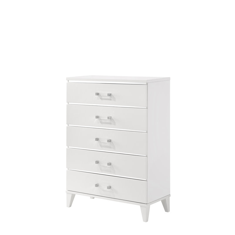 Commode 5 tiroirs Rayhona, Blanc
