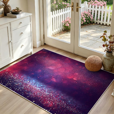 Tapis d'intérieur violet lavable à la machine, à paillettes rouges vintage