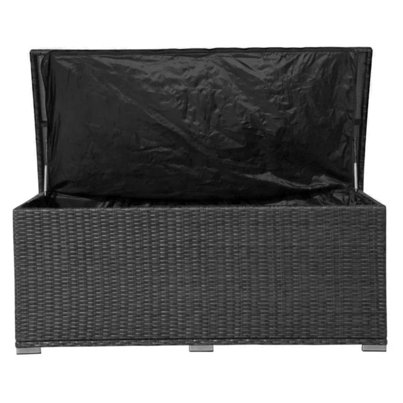 Moda Furnishings Water Resistant Metal Lockable Deck Box, Black, 25.4" H x 61" W x 28.4" D