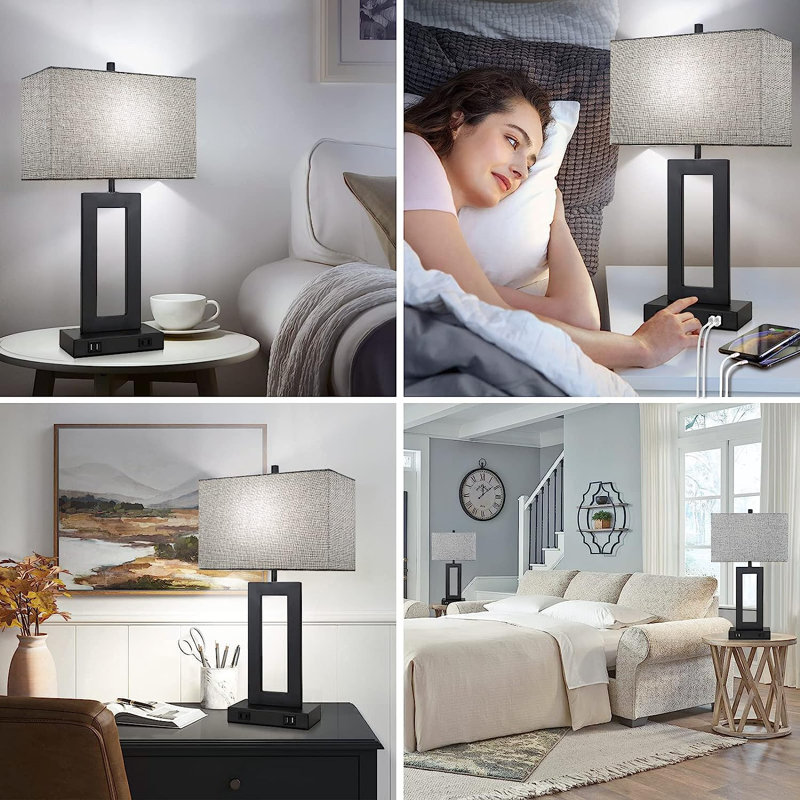 Draiven Metal USB Table Lamp, Gray