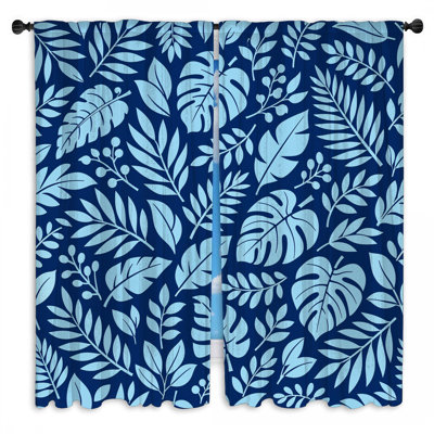 Tropical Leaf Pattern Window Curtains Leaves Sheer & Room Darkening - 2 Panels