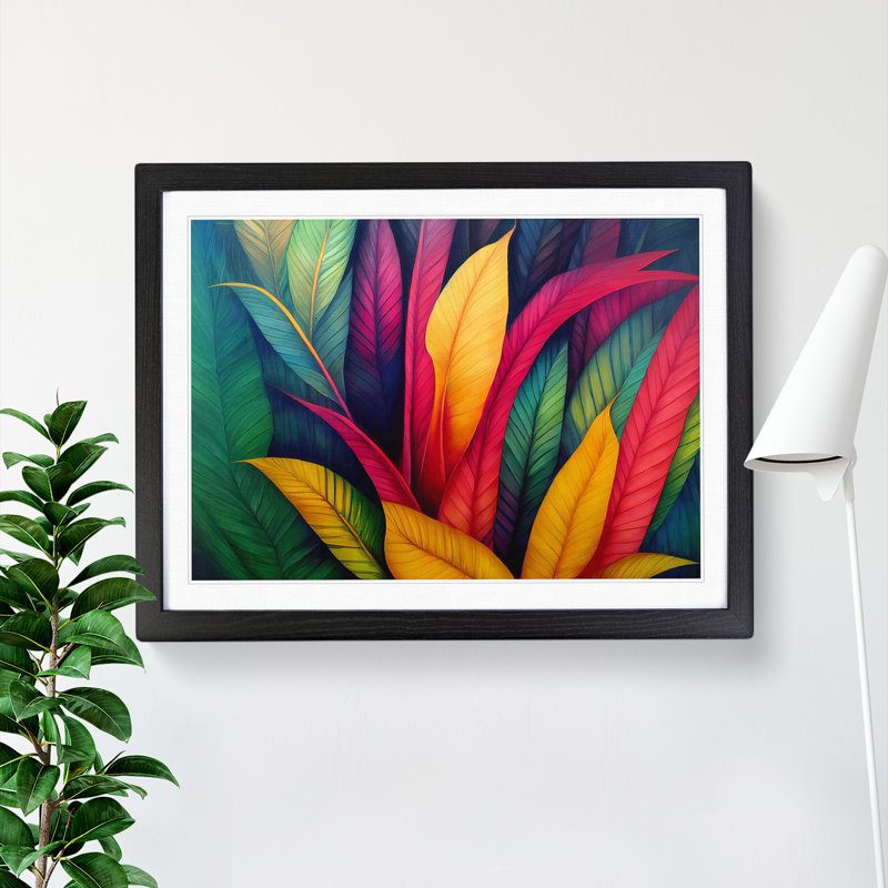 Bright Tropical Leaves - Single Picture Frame Print, Black Framed, 25cm H x 34cm W x 2cm D