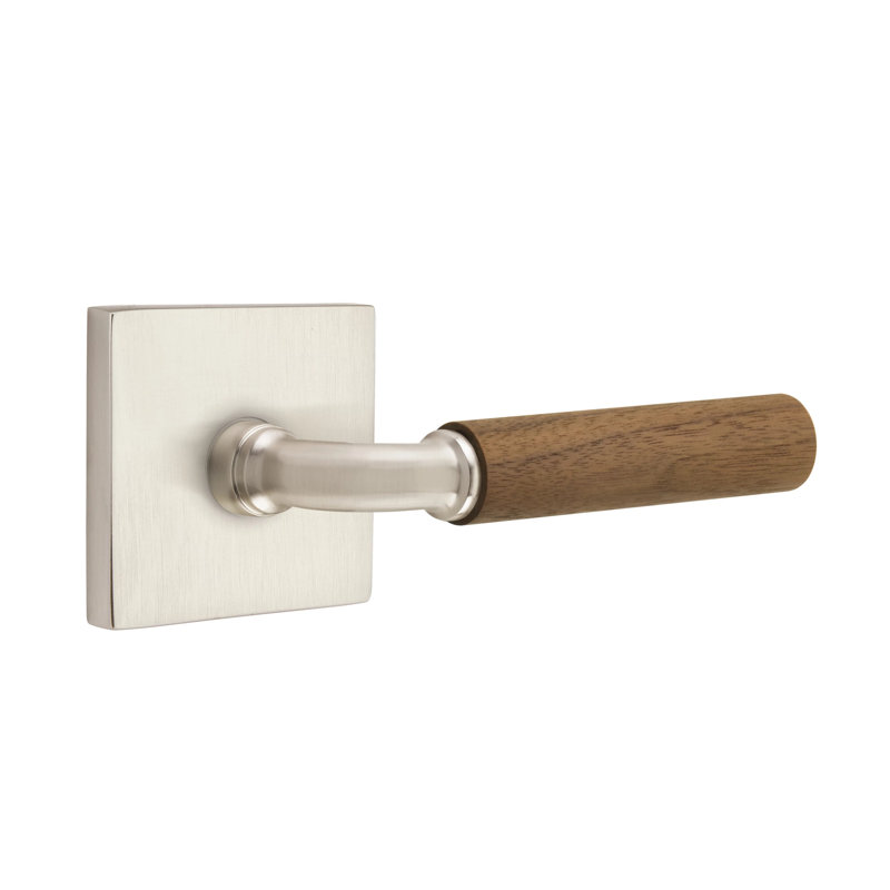 Ensemble de leviers d'intimité Emtek Select avec rosette carrée et tige en R, poignée en noyer foncé (CF), Nickel satiné