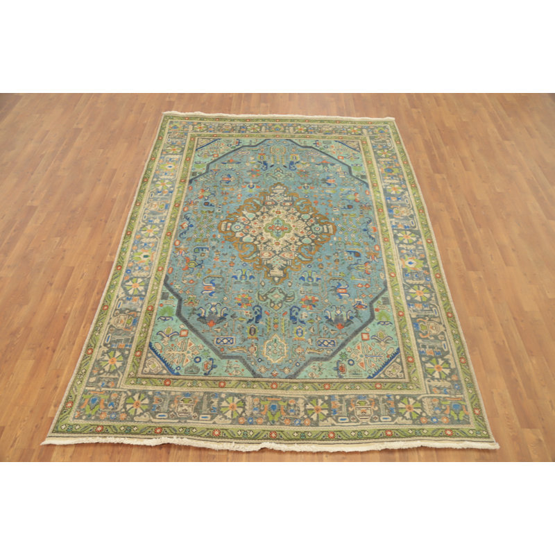 Tapis traditionnel bleu fait à la main 6 x 9