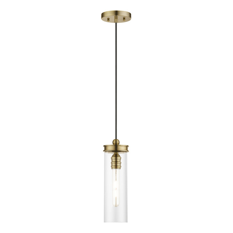 Luminaire suspendu cylindrique simple à 1 lumière Donshay, Laiton antique