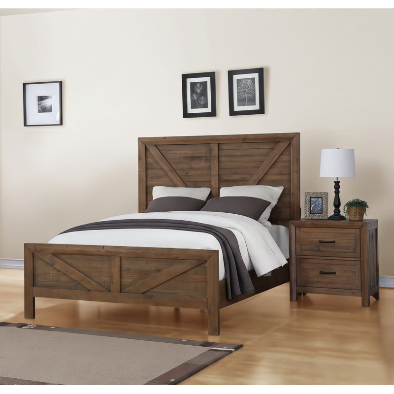 Olsen Solid Wood Bedroom Set, King, 2 Pieces: Bed, Nightstand