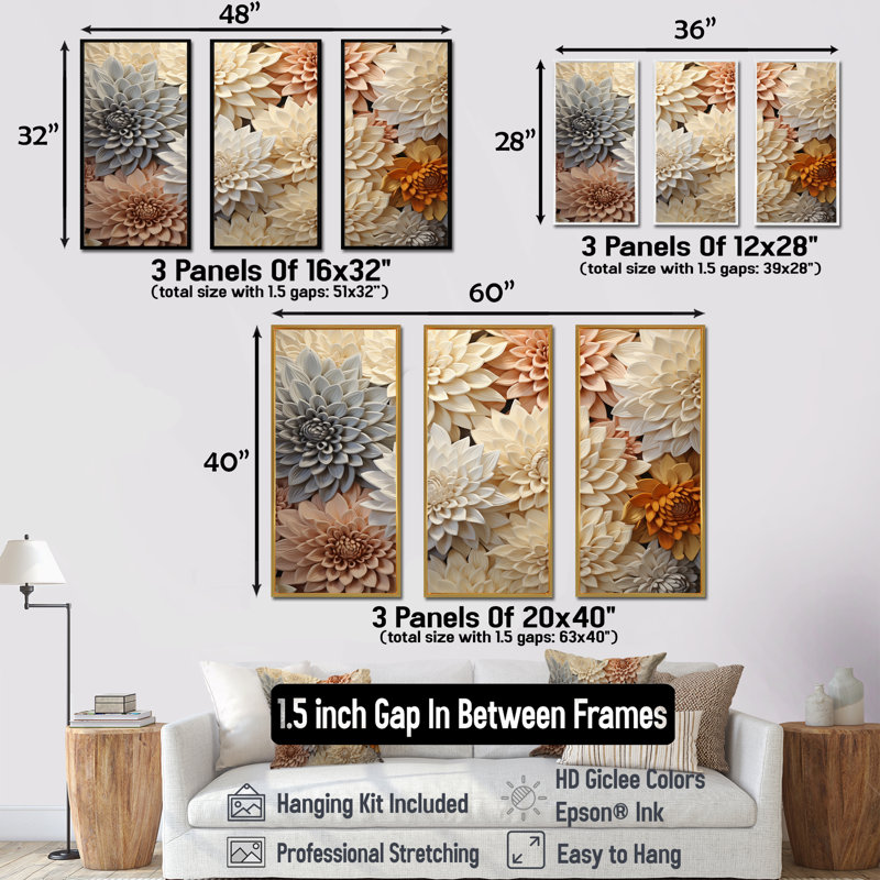 Minimalisme, maman, peinture en beige, ensemble d'art mural «Mums», Cadre flottant doré, H 40 po x l 60 po x P 1 po