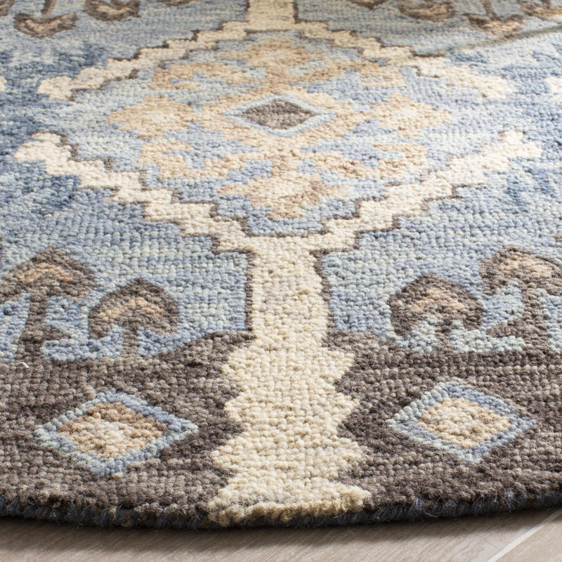 Tapis bleu clair / crème en laine touffeté à la main Posada, Rond 7 pi