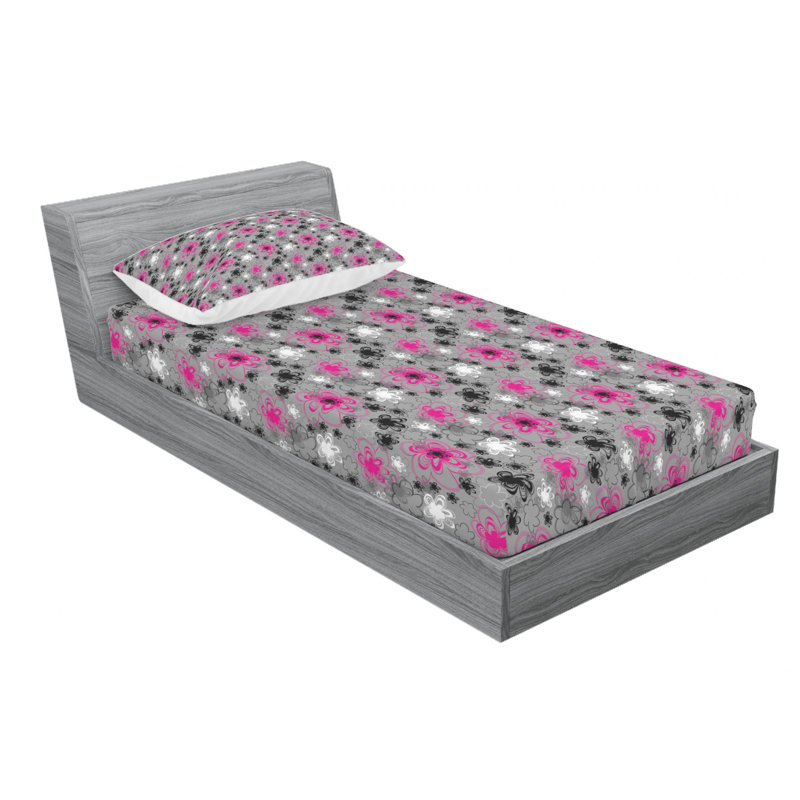 Microfiber Floral Sheet Set, Twin Sheet Set with Fitted Sheet