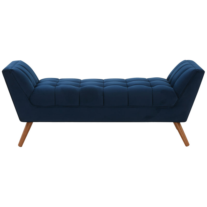 Upholstered Bench, Navy / Dark Brown Velvet