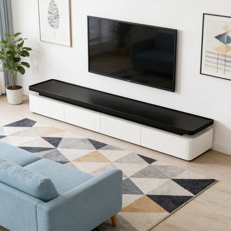 Meuble télé Minimalist, H 15,74 po x L 78,74 po x l 15,74 po, Blanc/Noir