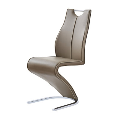 Deux chaises de salle à manger brunes, motif en zigzag, base en métal demi-lune, polypropylène PU contemporain, dossier uni, brun et beige pour les chaises 2 pièces Flair, style, chaise en microfibre, et plus