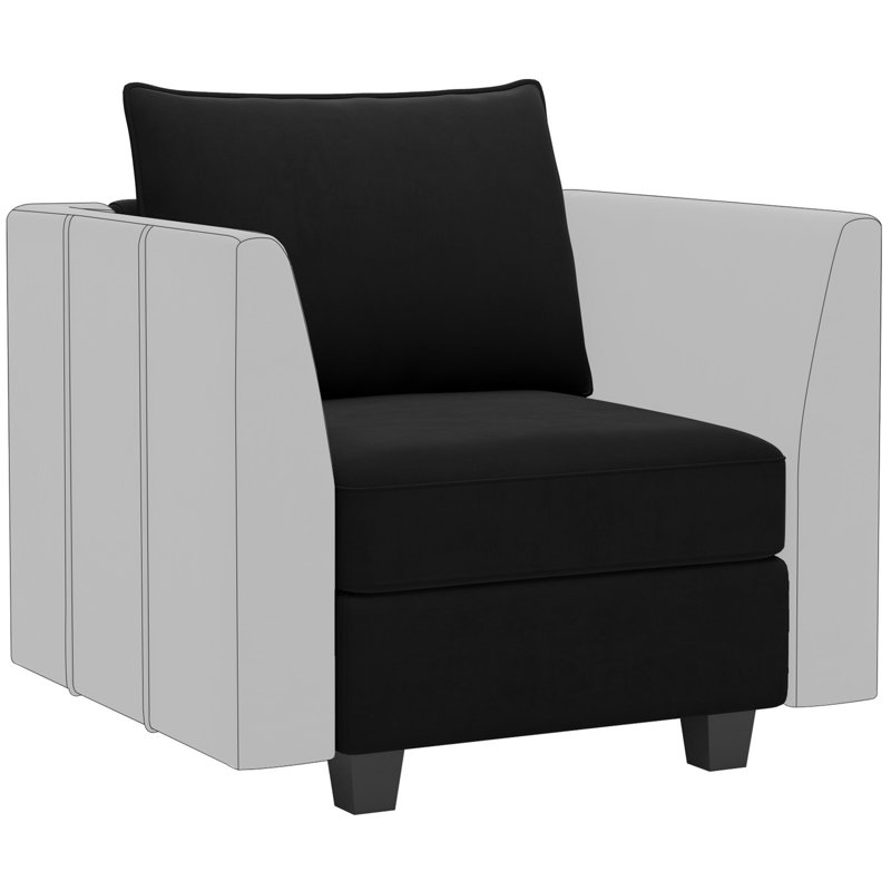 Allinson Velvet Armless Single Chair Storage Seat Module For Sectional Modular Sofa, Black Velvet