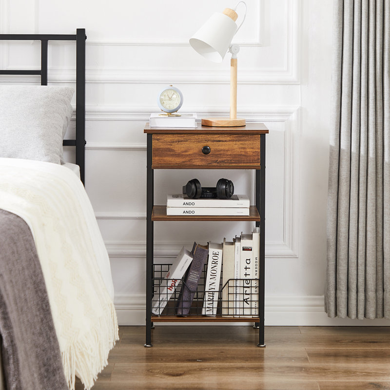 Beom 15.7'' W Metal Nightstand, Brown/Black, Individual