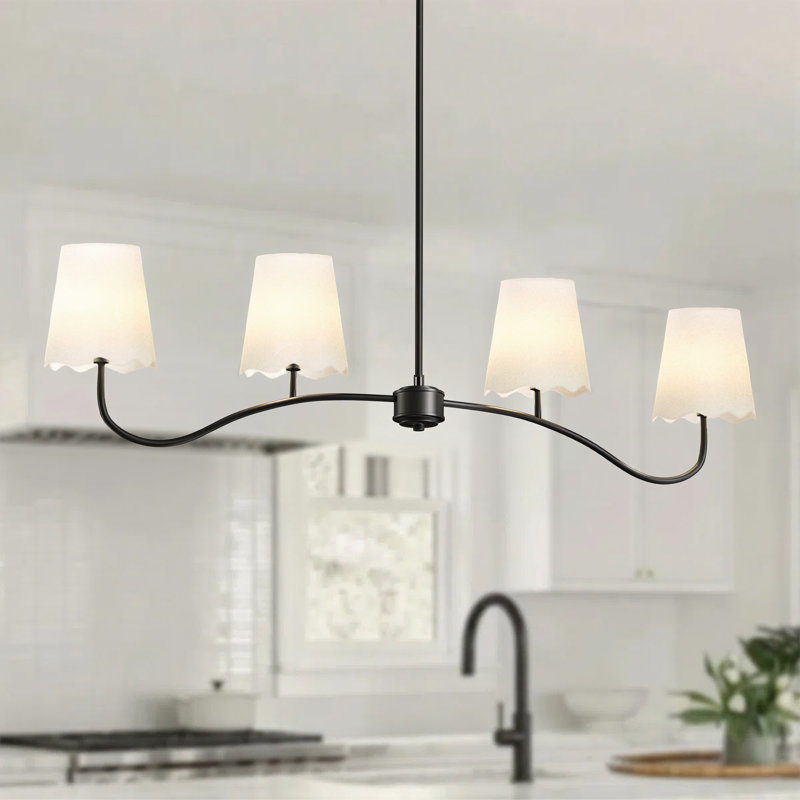  4 - Light 44”W Electroplated Brass Iron Modern Kitchen Island Chandelier Pendant Light, Matte Black