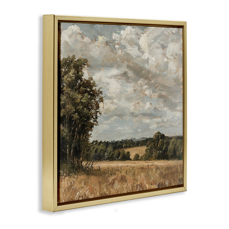 Cadre flottant Clouds Over Country Scenery, design par LSR Creative Studio, H 25 po x l 25 po, Cadre flottant métallique doré