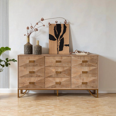 3 Drawers Modern Solid Wood Dresser with Adjustable Shelves - Light Wood TV Stand for Bedroom, Living Room & Entryway, 59.44" Wide Storage Cabinet