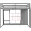 Lit mezzanine double en bois massif gris et rose, rangement intelligent pour les petits espaces, garde-corps de longueur, escalier réversible, lit de 65 po de hauteur en gris et rose, structure et coffre-fort pour adolescents, tablettes de garde-robe ouvertes