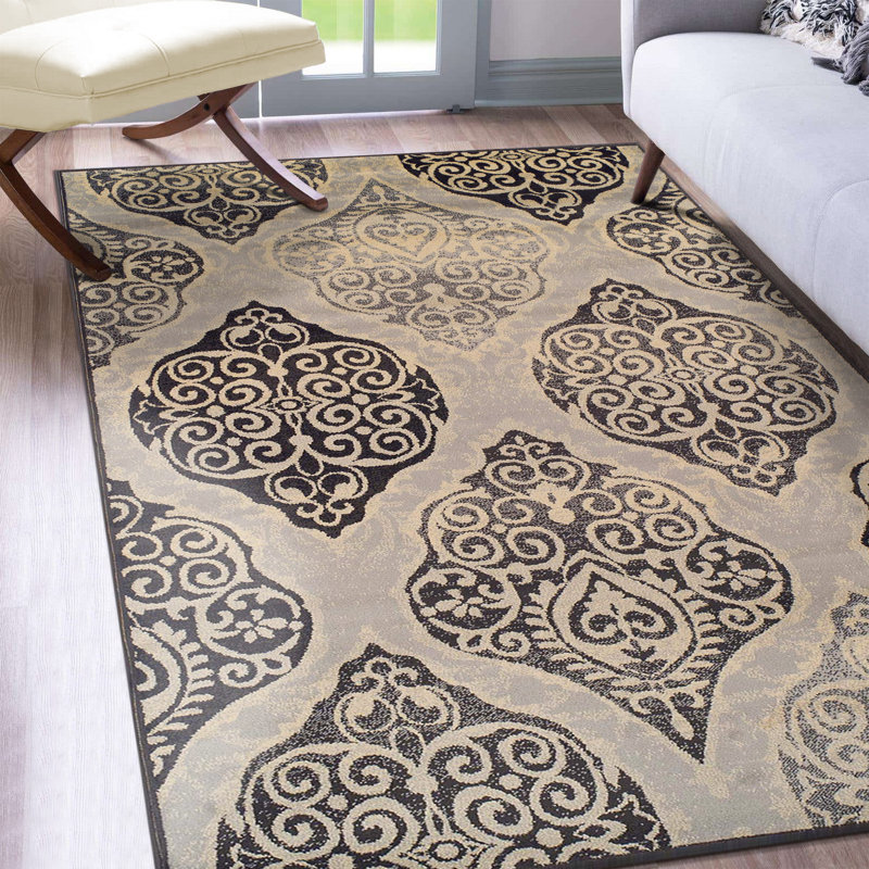 Valarie 100% Polypropylene Damask Medallion Indoor Area Rug, Rectangle 4' x 6'