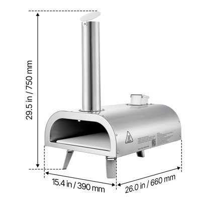 Four à pizza à double carburant pour l'extérieur, four à pizza au feu de bois et au propane de 12 pouces, machine à pizza aux granules et au propane avec thermomètre, cuiseur à pizza en acier inoxydable pour l'extérieur du camping et de la cour arrière