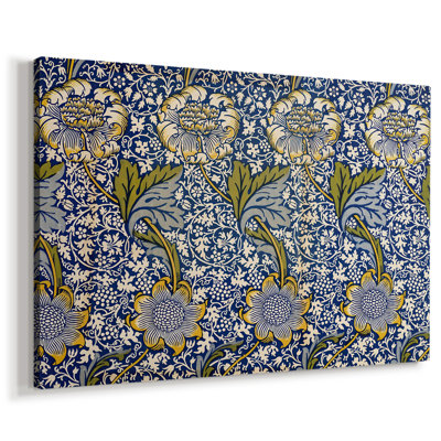 Design floral floral / papier peint (bleu et jaune) -William Morris-toile tendue avec châssis-c. Fin du 19e siècle