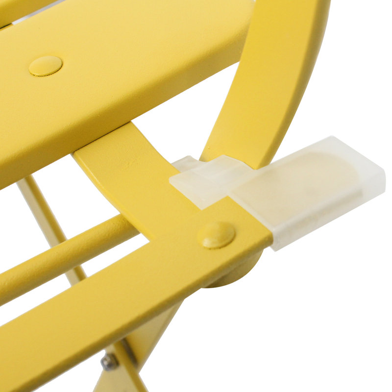 Ensemble de bistro de patio 3 pièces - jaune, table de chaise en métal et pliable pour économiser de l'espace, facile à installer, chaises rembourrées, balcon jaune 3 pièces, structure rouille, tendance, pratique, décoloration