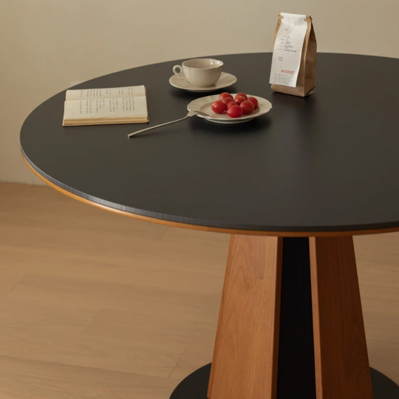 Table ronde moderne et simple avec dalle de pierre noire, H 29,72 po x L 47,24 po x l 47,24 po