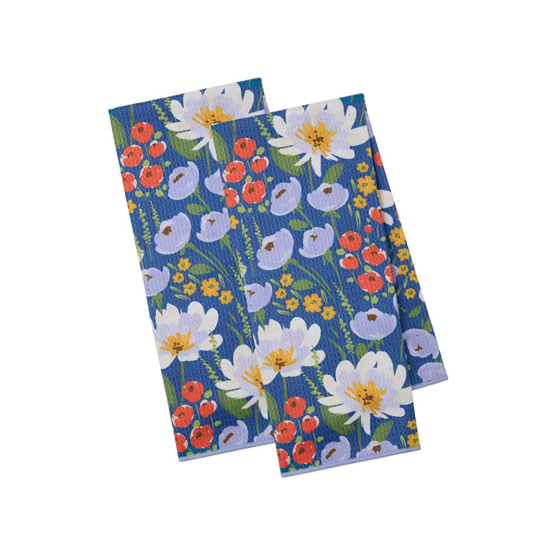  Ensemble de 2 torchons lavés gaufré, bleu porcelaine