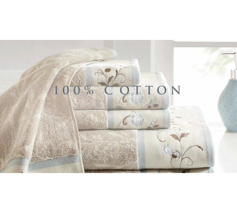 Navy Embroidered Cotton Jacquard 6-Piece Towel Set