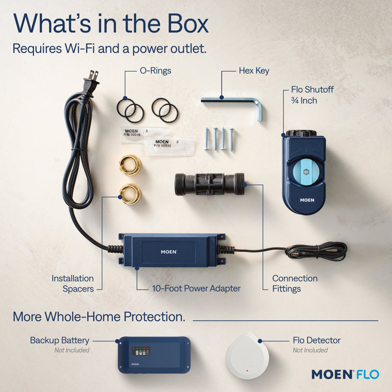 Moen Flo Shutoff, Automatic Water Leak Detector & Shutoff, 3/4", 3/4 Inch Smart Water Shutoff