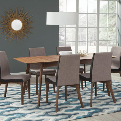 Set of 2 Grey Fabric Upholstered Dining Side Chairs in Walnut Finish
